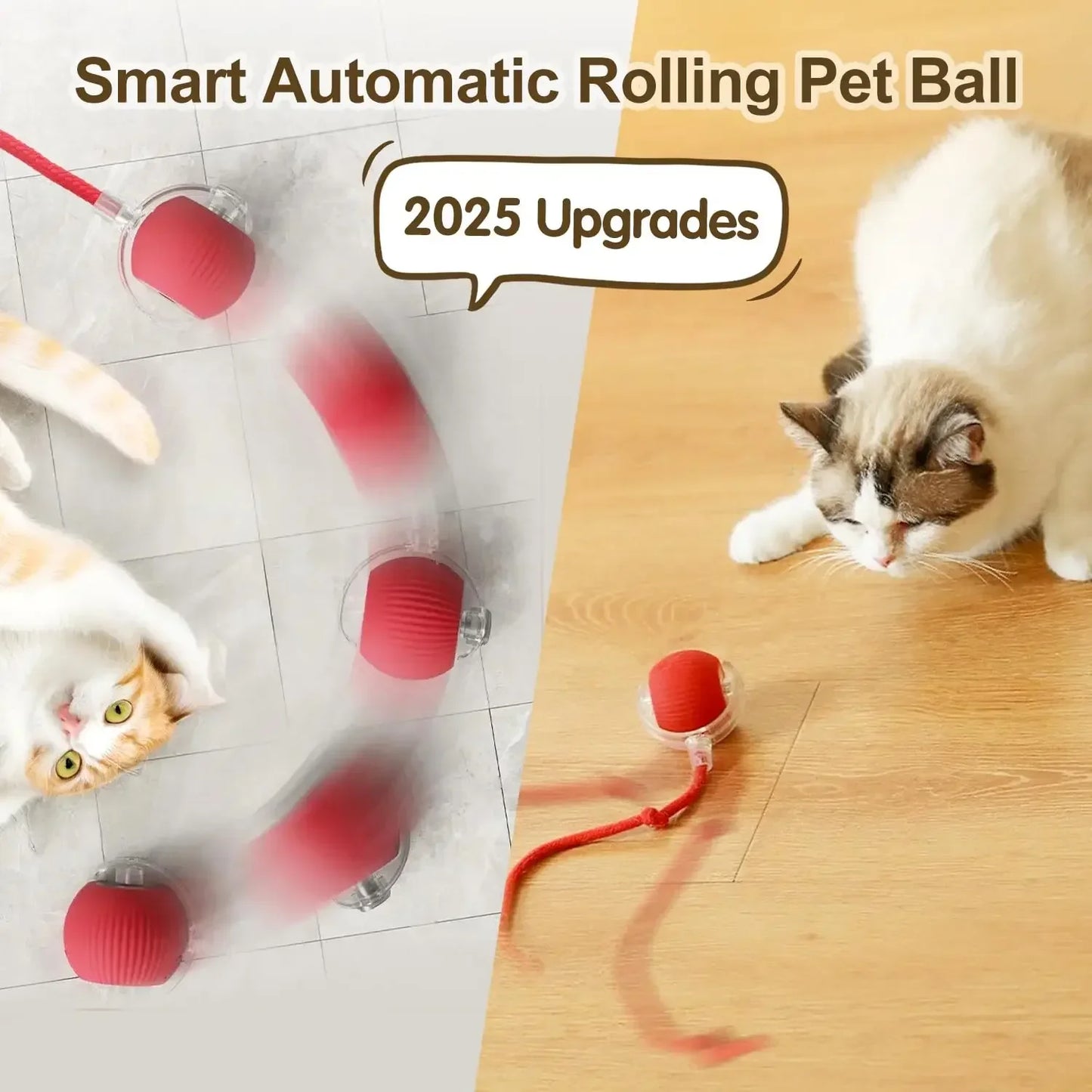 Cat Interactive Ball Toy, Smart Pet Toy with Tail, Rechargeable