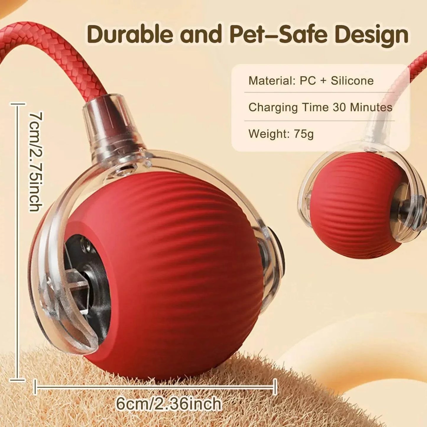 Cat Interactive Ball Toy, Smart Pet Toy with Tail, Rechargeable